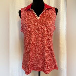 Tommy Bahama Racquet & Paddle red & white leaf print v-neck tank top Large NWT